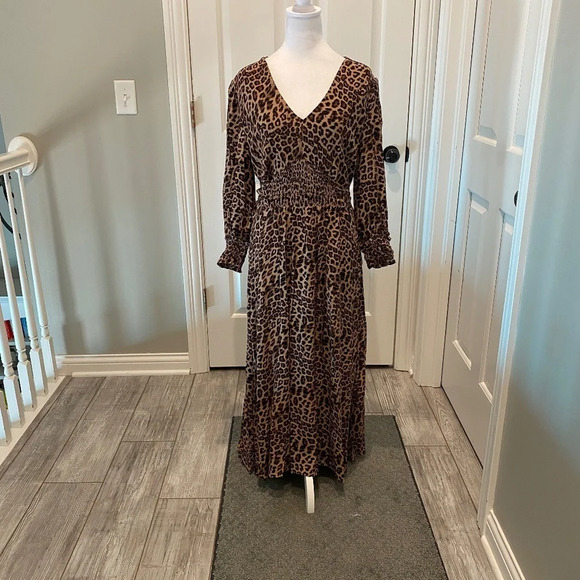 Whistles Jungle Cheetah Shirred Midi Dress leopard animal print 16891 - Picture 5 of 16
